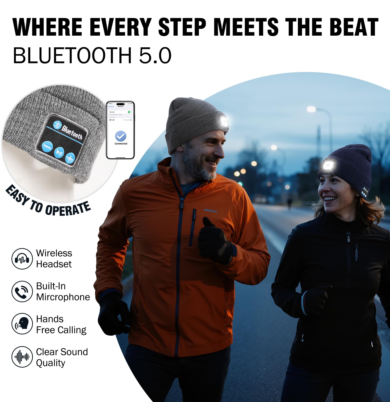Wmcaps detachable LED headlamp on the beanie is rechargeable.