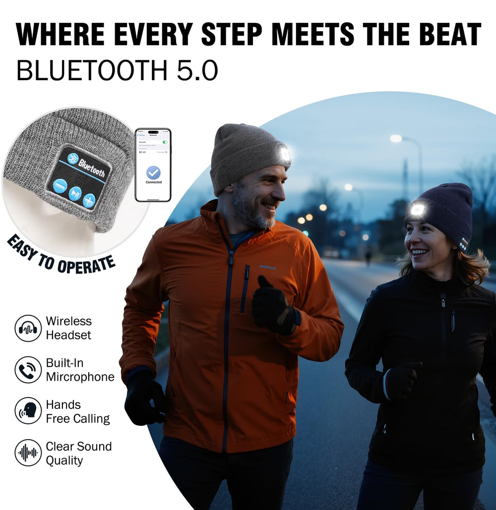 Wmcaps detachable LED headlamp on the beanie is rechargeable.