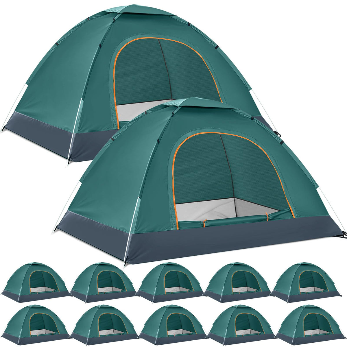 Woanger 10-pack tents set up for quick group shelter during camping.