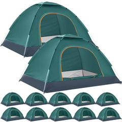 Woanger 10-pack tents set up for quick group shelter during camping.