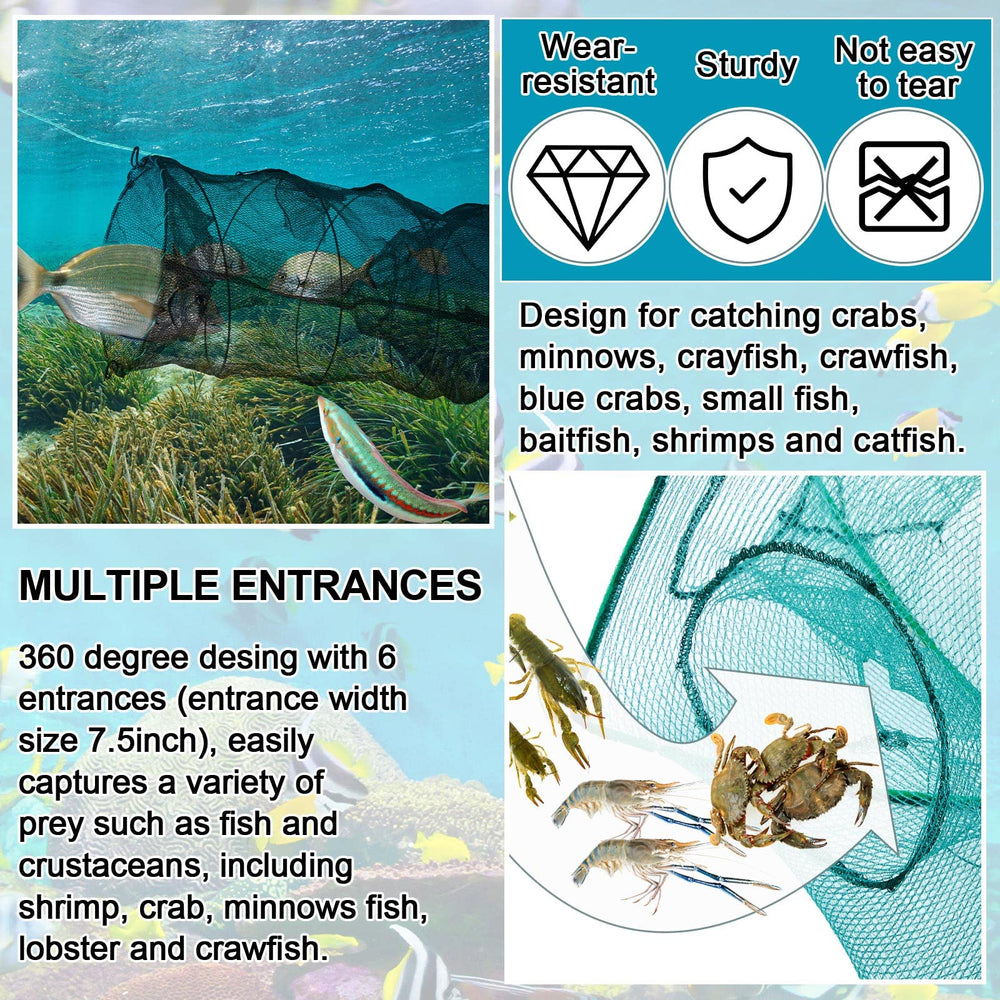 Interior view showing bait bags inside traps for efficient fishing.