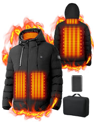 Wodesid heated coat back view with visible warmth zones for cold days