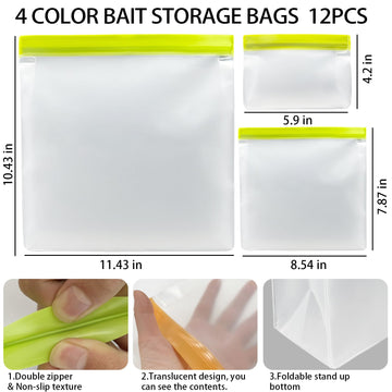 Self-sealing strip being closed on bait storage bag