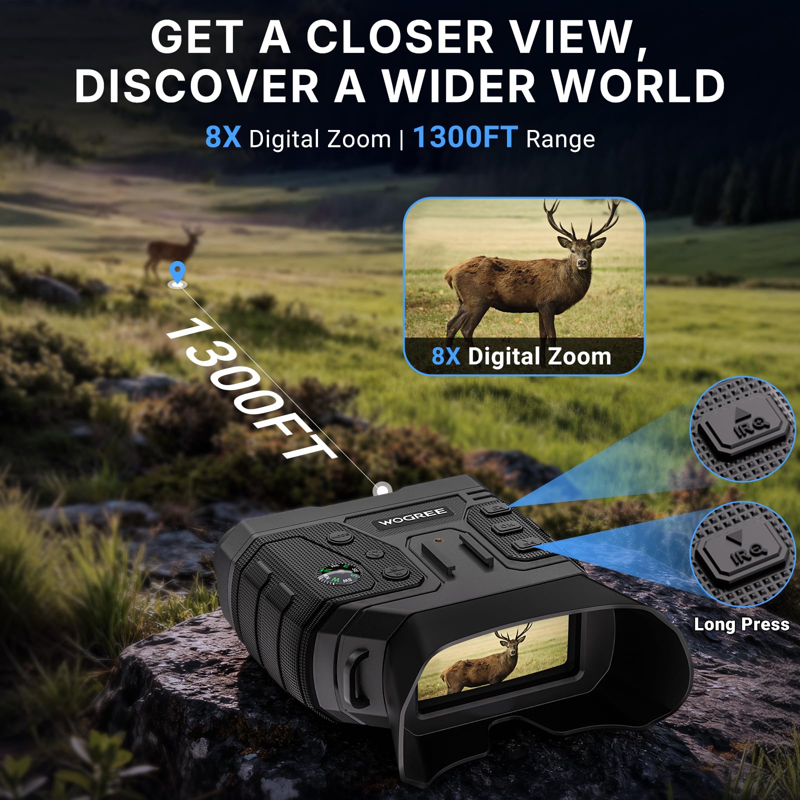 WOGREE Goggles 8x digital zoom for distant subject identification