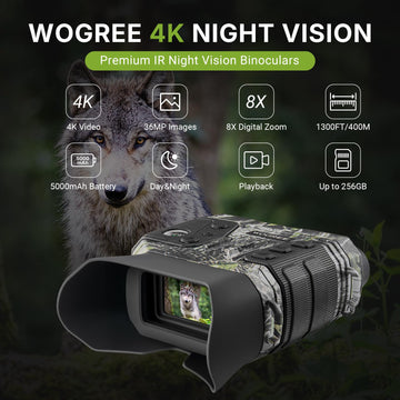 WOGREE Night Vision Goggles 3-inch display for sharp live night previews.