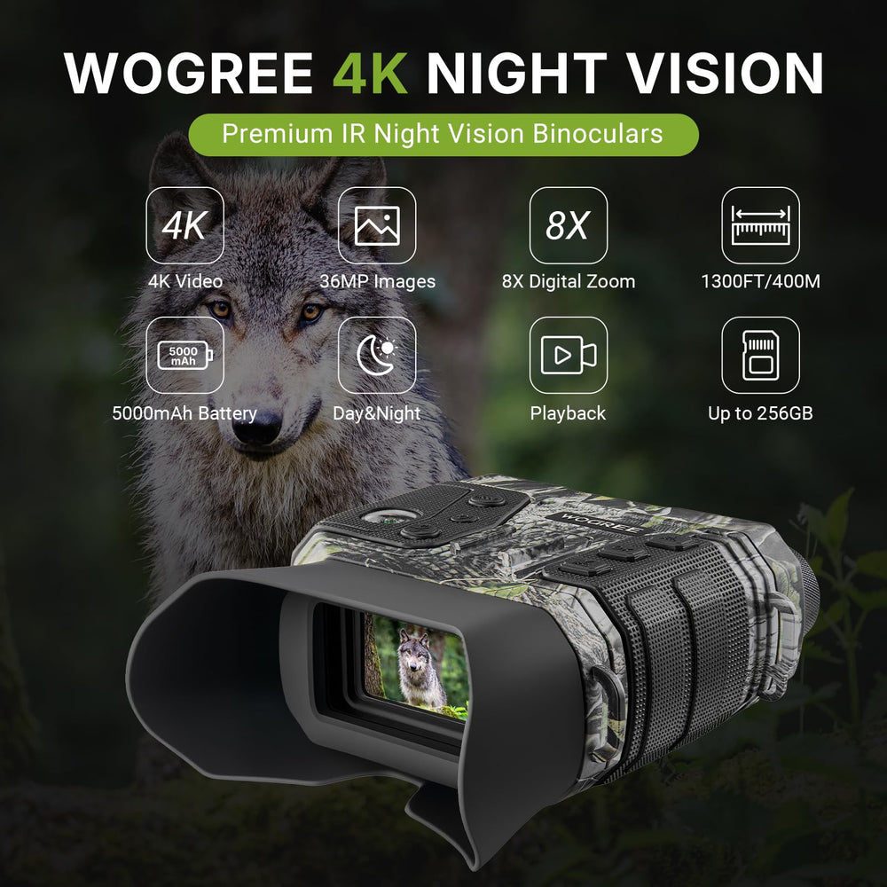 WOGREE Night Vision Goggles 3-inch display for sharp live night previews.