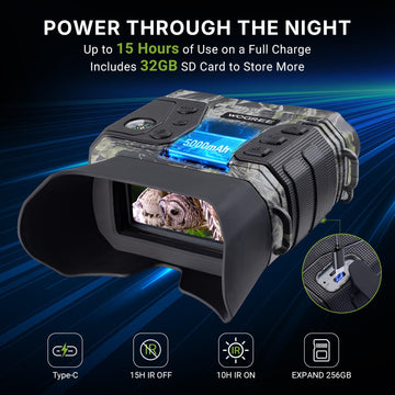 WOGREE Night Vision Goggles 5000mAh battery delivers extended outdoor observation sessions.
