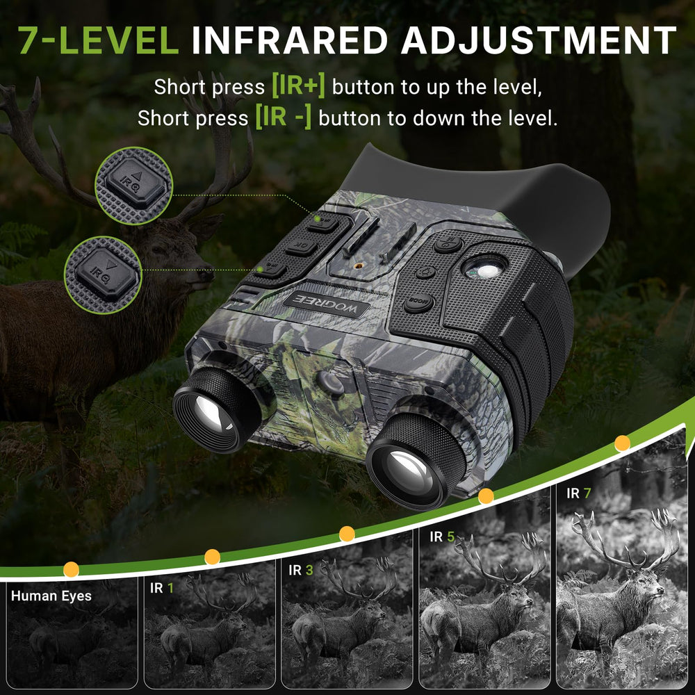 WOGREE Night Vision Goggles 850nm IR light adapts brightness for any environment.