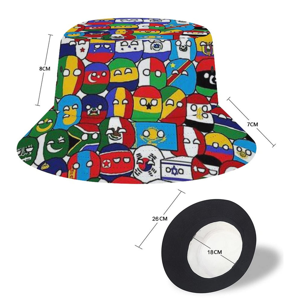 Pattern detail shows world map print on the hat.