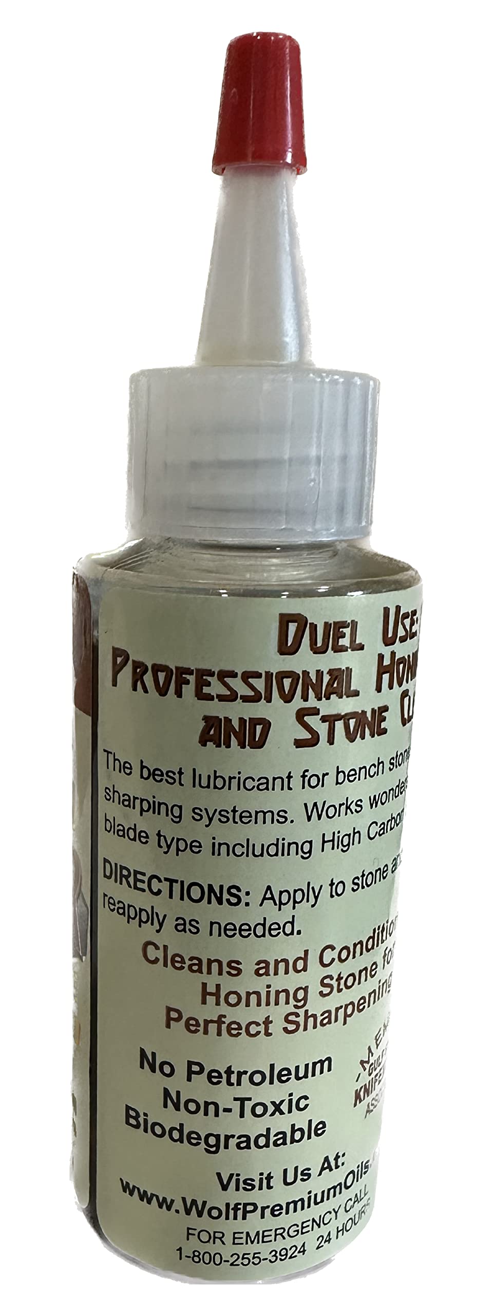 Wolf Premium Oils Honing Master applying to a sharpening stone for smoother honing and care.