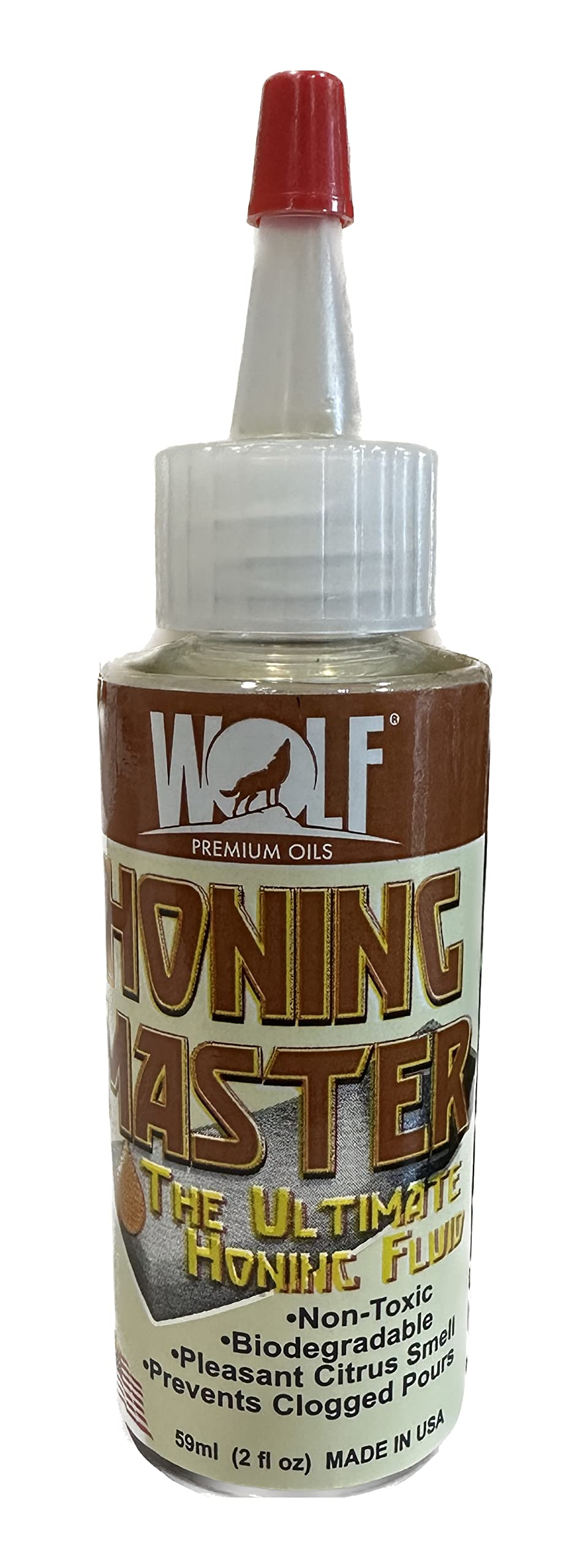 Wolf Premium Oils Honing Master fluid bottle front, ready to lubricate and clean sharpening stones.