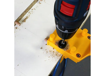 Wolfcraft Dowel Quick Doweling Jig supports boards up to 1-1/4 inch thick.
