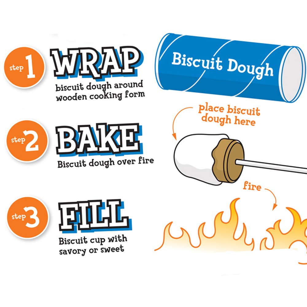 Wolf'em roasting stick attachments shown with marshmallows and treats for versatile campfire snacks