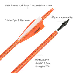 Wolfman 3 inch vanes on arrow enabling long-distance speed