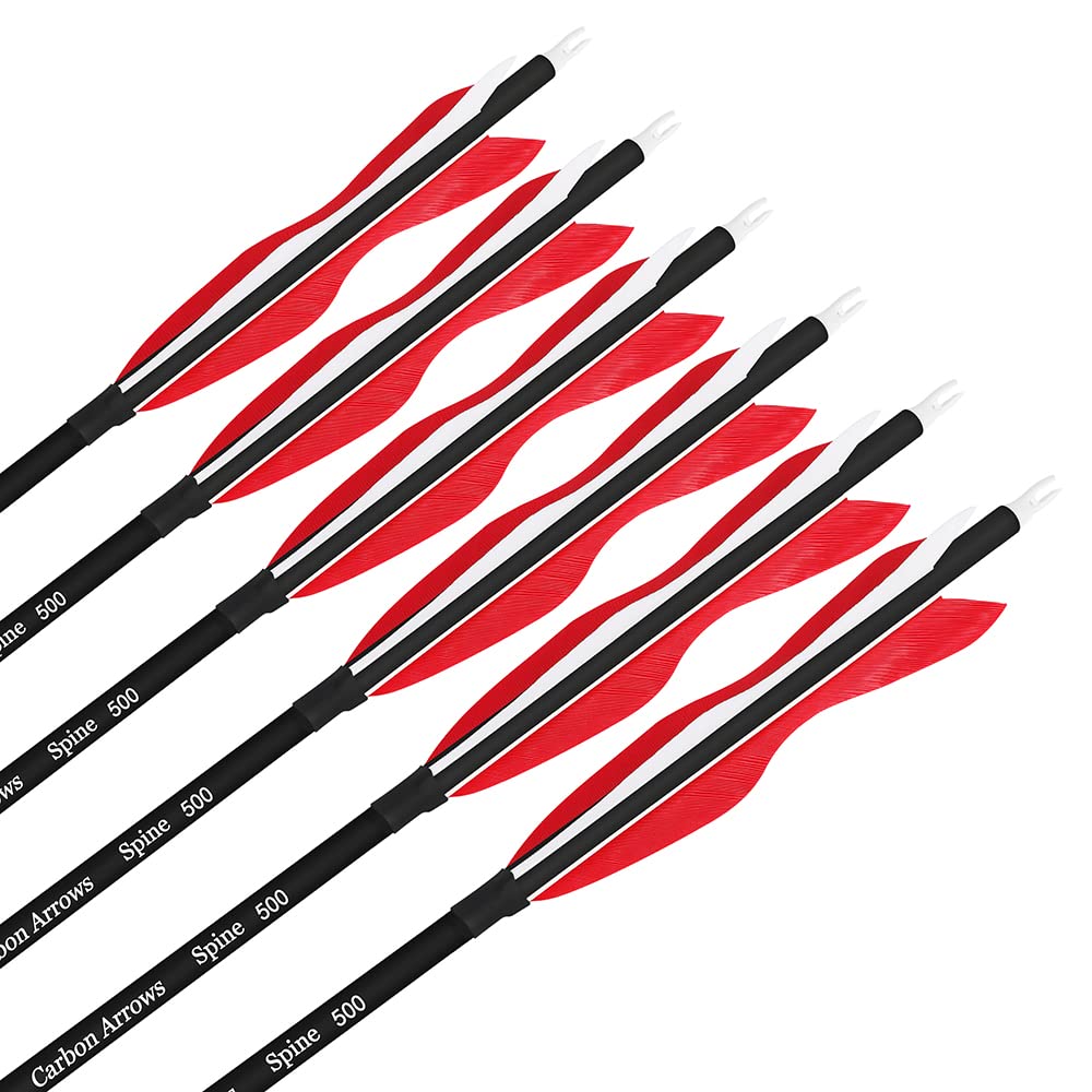 Wolfman 31 carbon arrows with 5-inch turkey feather fletching for stable flight