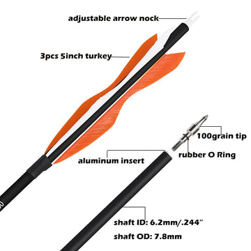 Wolfman 31” carbon arrows orange adjustable nock close-up for bow compatibility