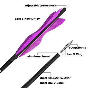 Wolfman 31inch carbon arrow features adjustable nocks for recurve or compound bows.