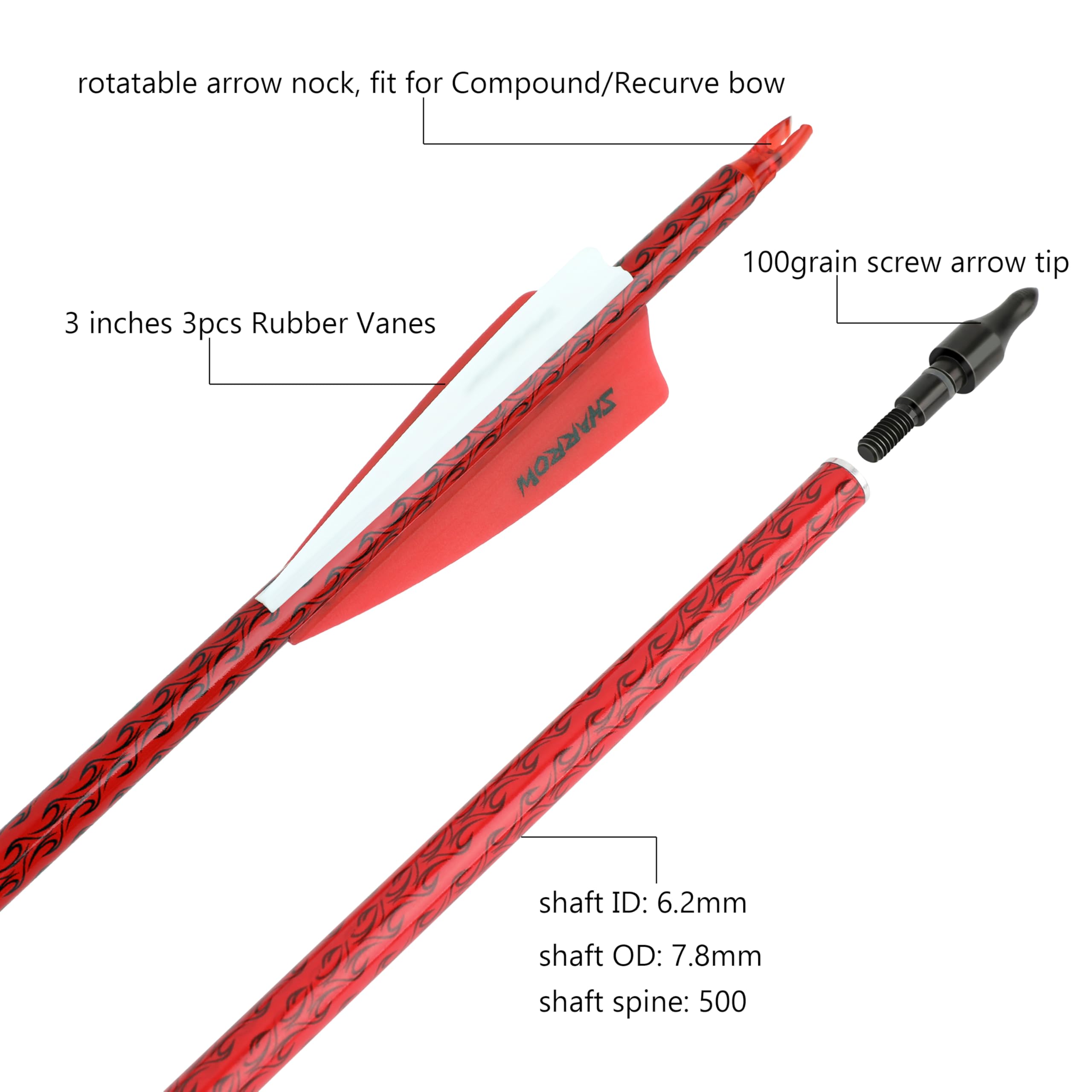 Wolfman adjustable arrow nocks fit recurve, compound, or long bows.