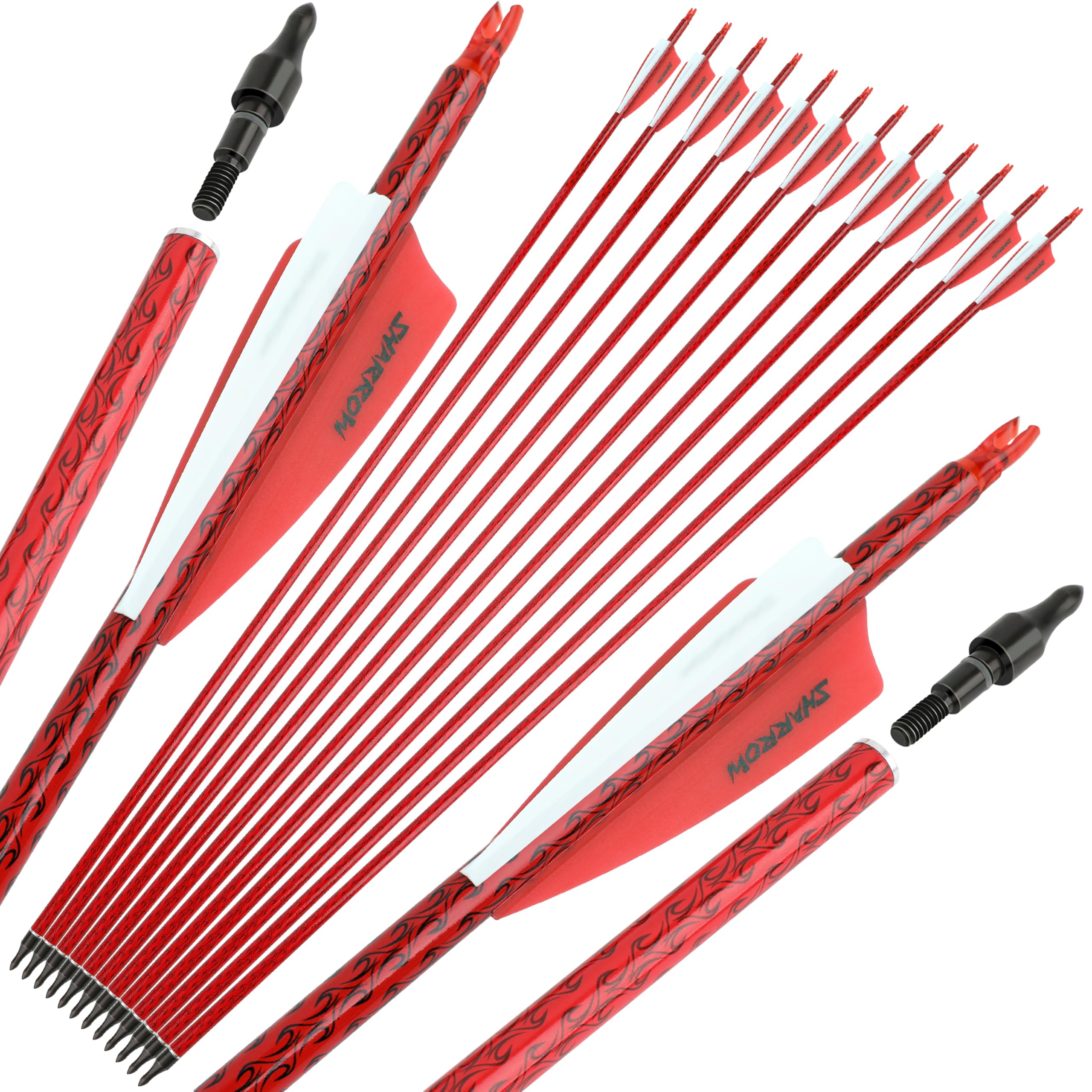 Wolfman carbon arrows spine 500 with removable tips for versatile hunting and practice.
