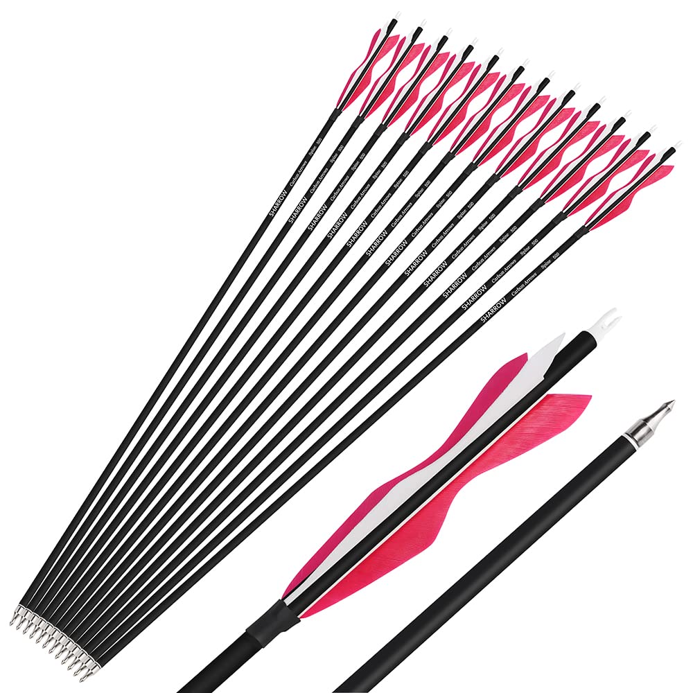 Wolfman pink carbon arrows 12-pack for easy range identification.