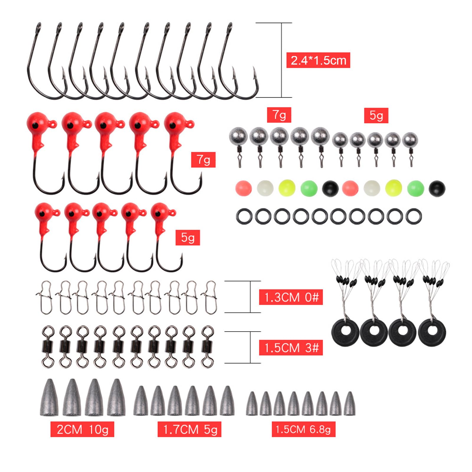 Bullet weights and ball-bearing sinkers in various sizes