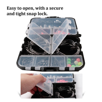 Durable plastic tackle box with secure latches and multiple compartments