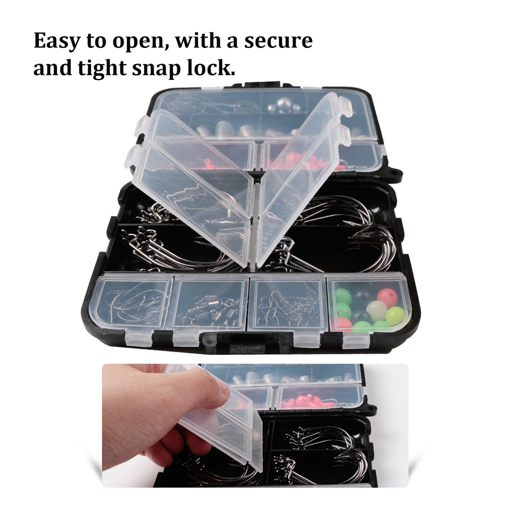 Durable plastic tackle box with secure latches and multiple compartments