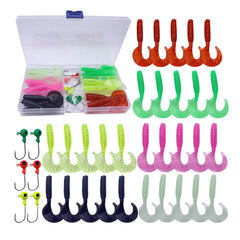 WOLFSKIN 36-piece soft lure set with curly tail worms and jig head hooks