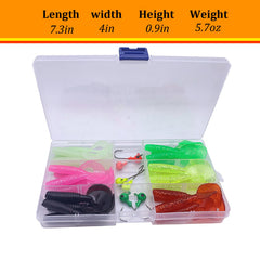 Six colors of curly tail worm soft plastics for bass and trout