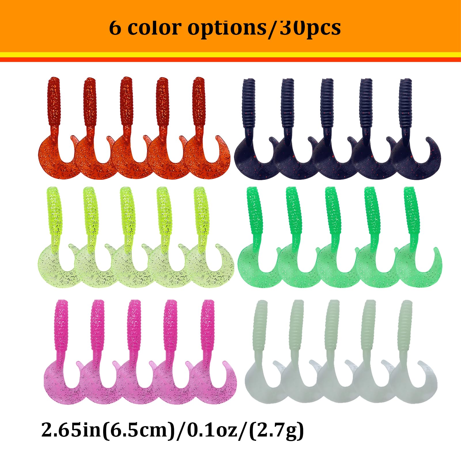 Three hook color options included with lures