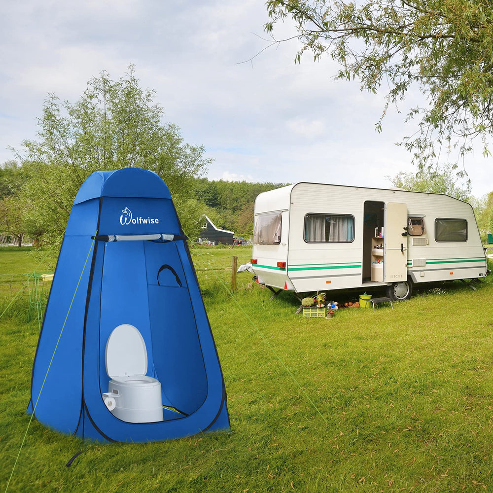 Top rain fly on WolfWise tent provides light rain protection.