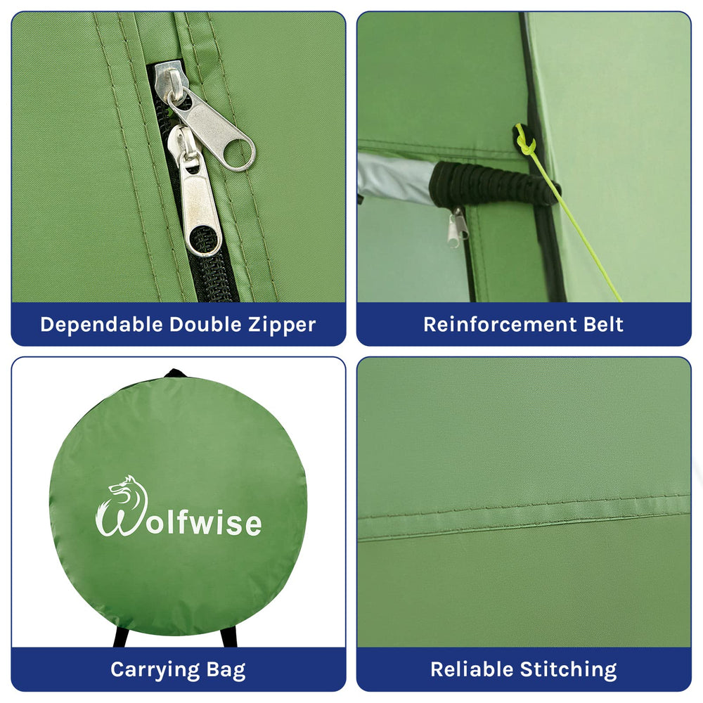 WolfWise sturdy steel-frame tent with stakes anchors securely in windy weather.