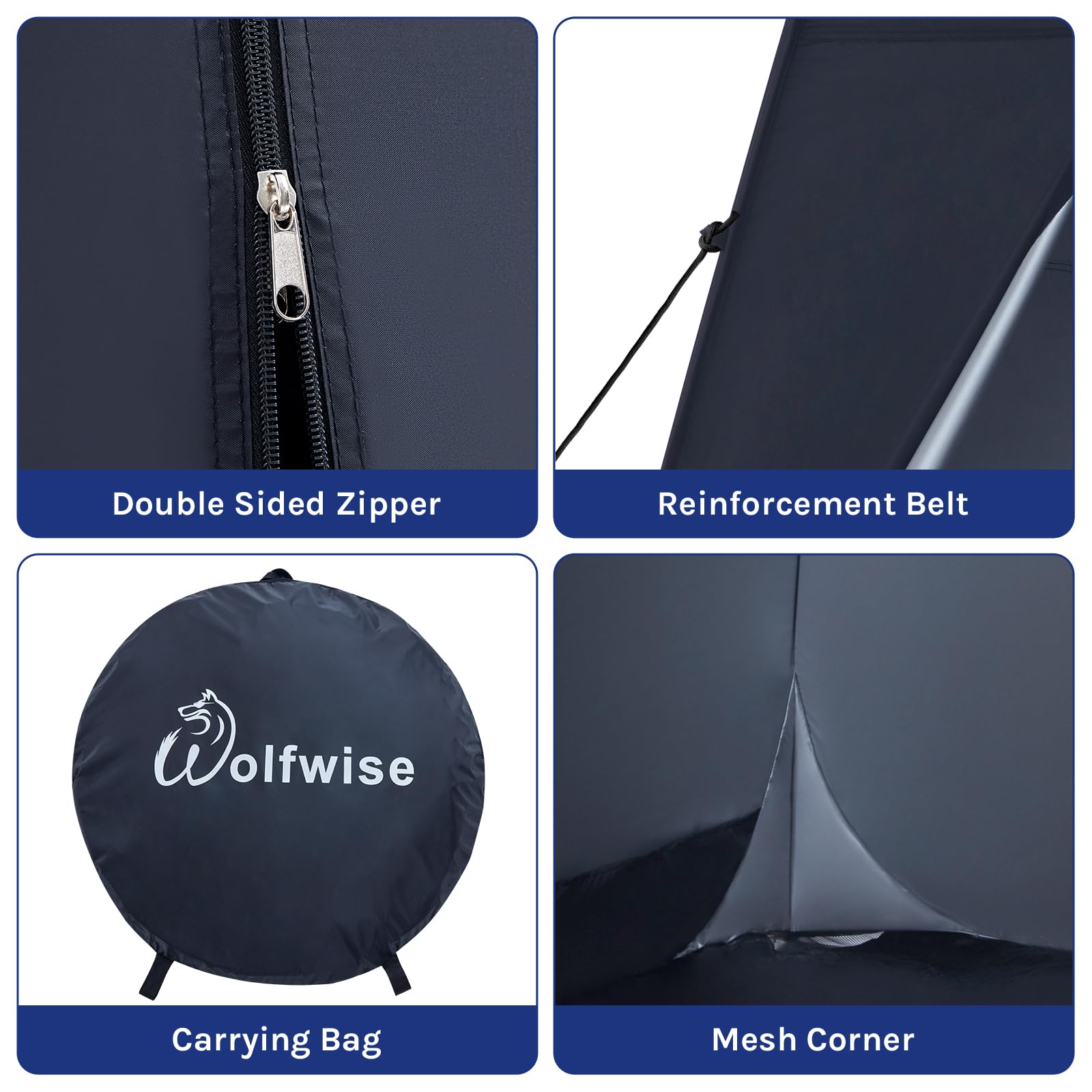 WolfWise tent interior offers 6.6 ft high clearance and roomy 47x47 inch floor.