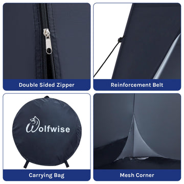 WolfWise tent interior offers 6.6 ft high clearance and roomy 47x47 inch floor.