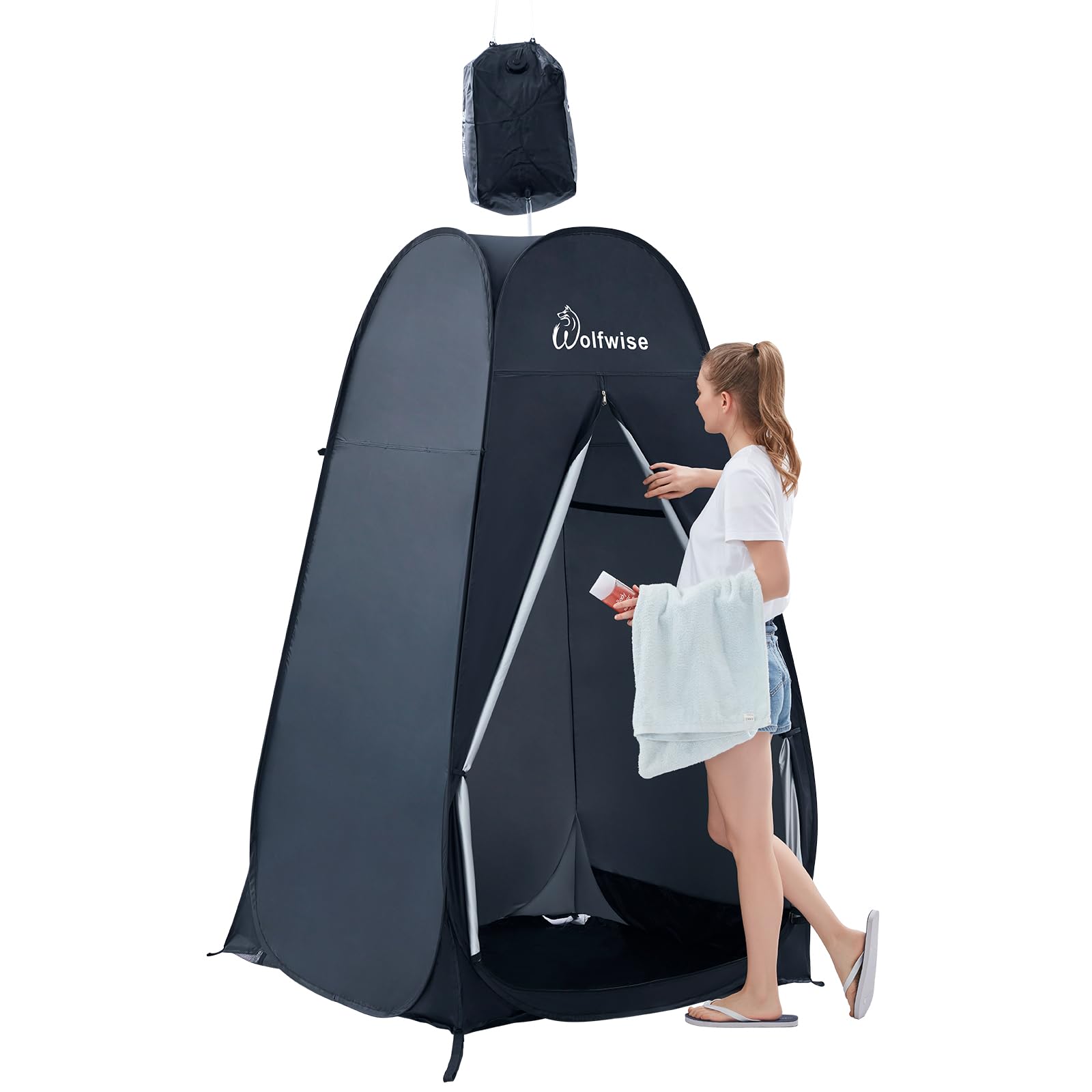 WolfWise tent fabric blocks sun with UV-protection coating for shaded private spaces.