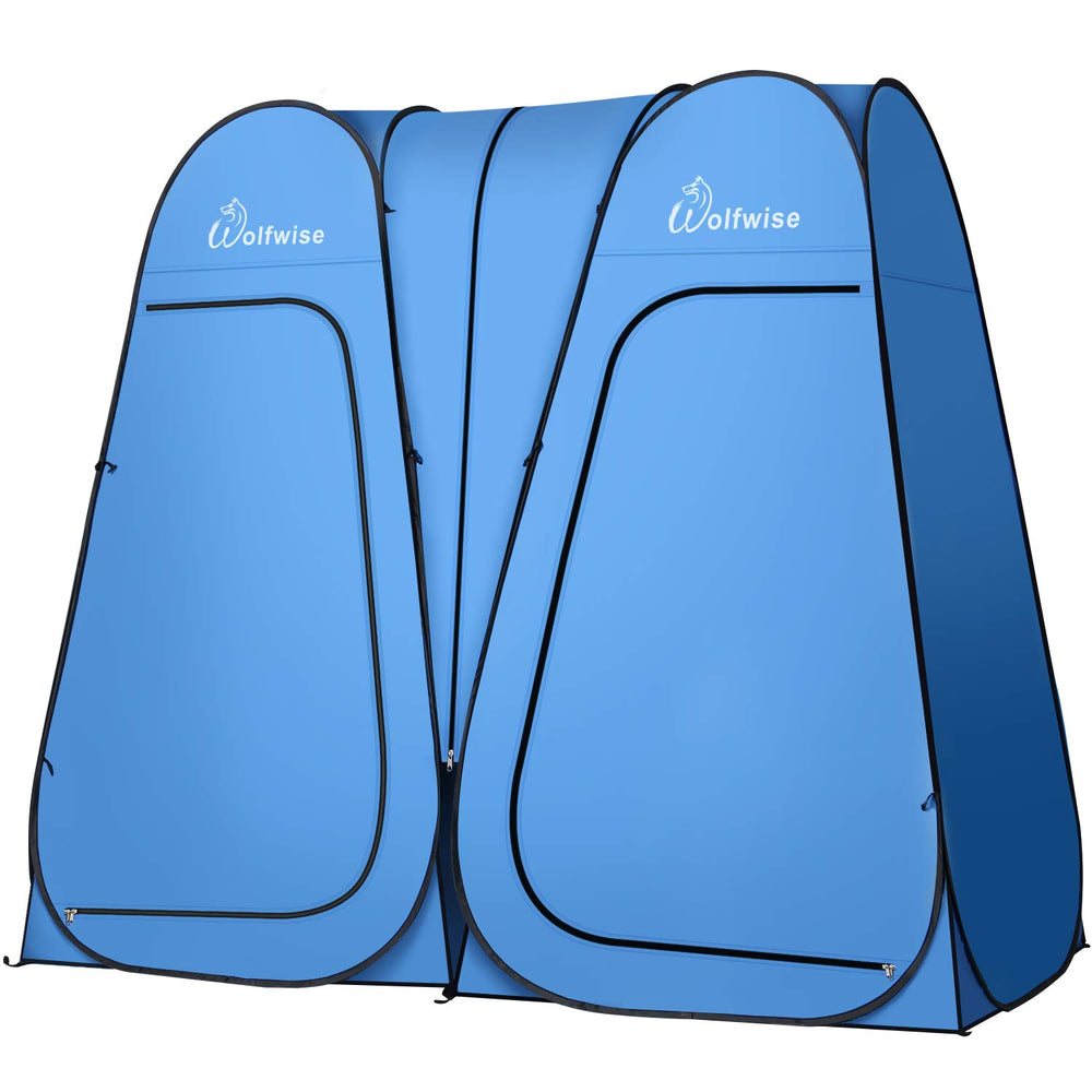 WolfWise two-room pop-up tent during assembly, showcasing quick setup.