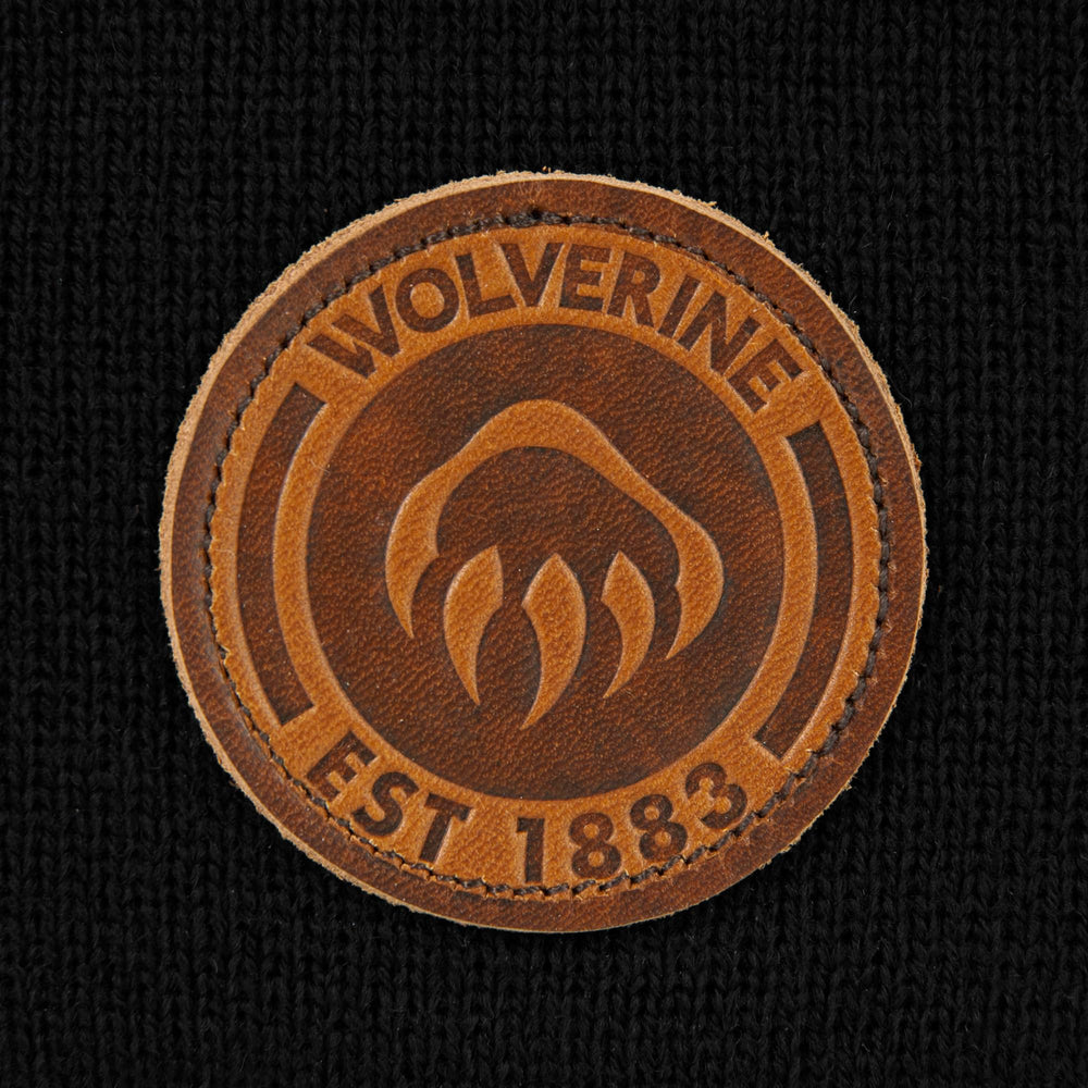 Wolverine circle logo leather detail on cuff