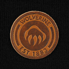 Wolverine circle logo leather detail on cuff