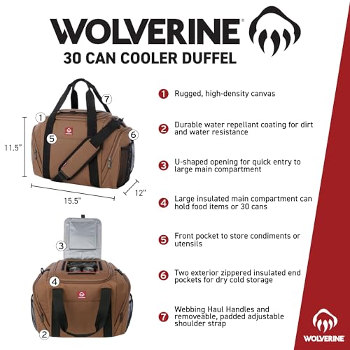 Wolverine Duffel Cooler open main compartment - easy access to 30 cans