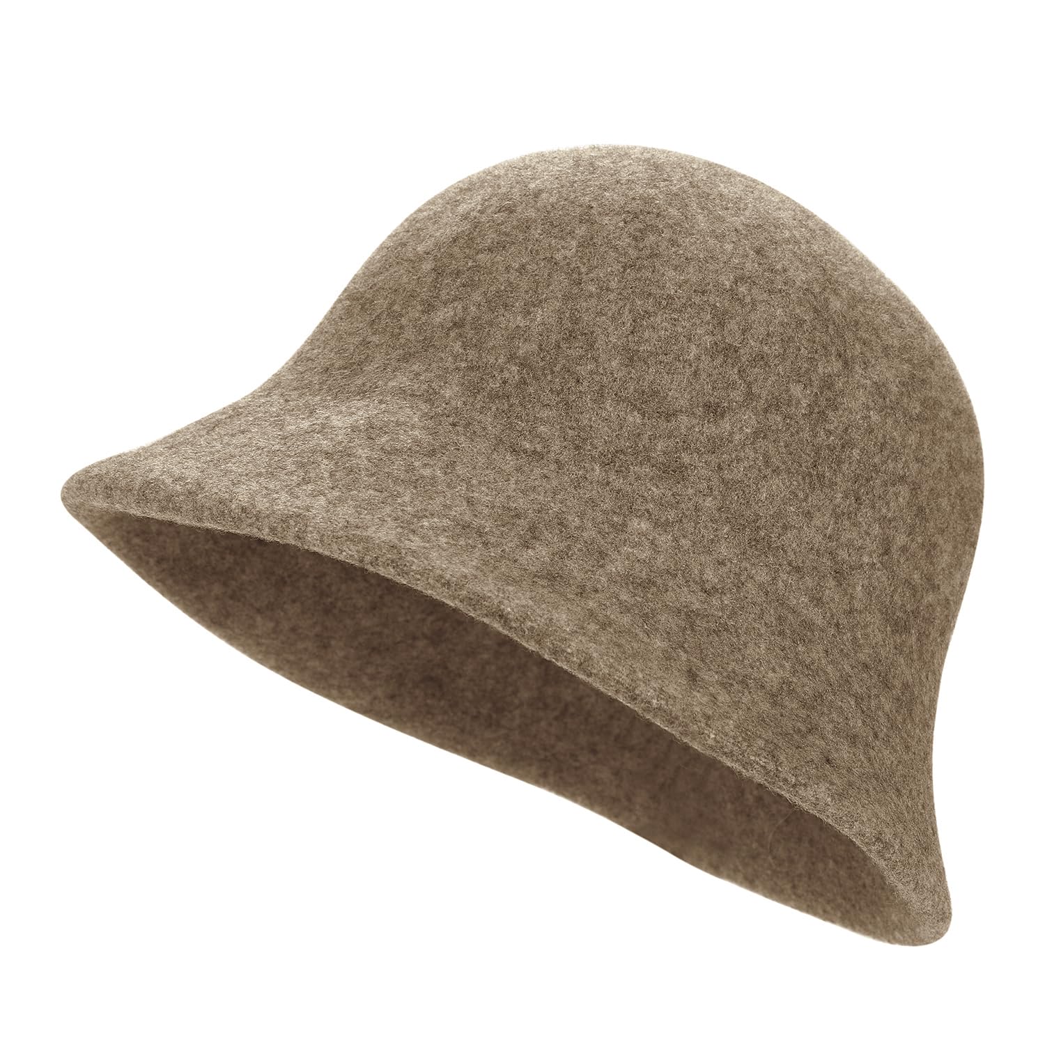 Brown vintage cloche hat in faux wool felt, front view