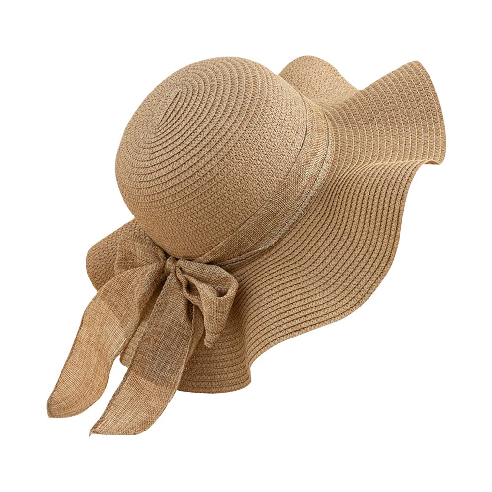 Khaki floppy sun hat for women with wide 5.3 inch brim, foldable design
