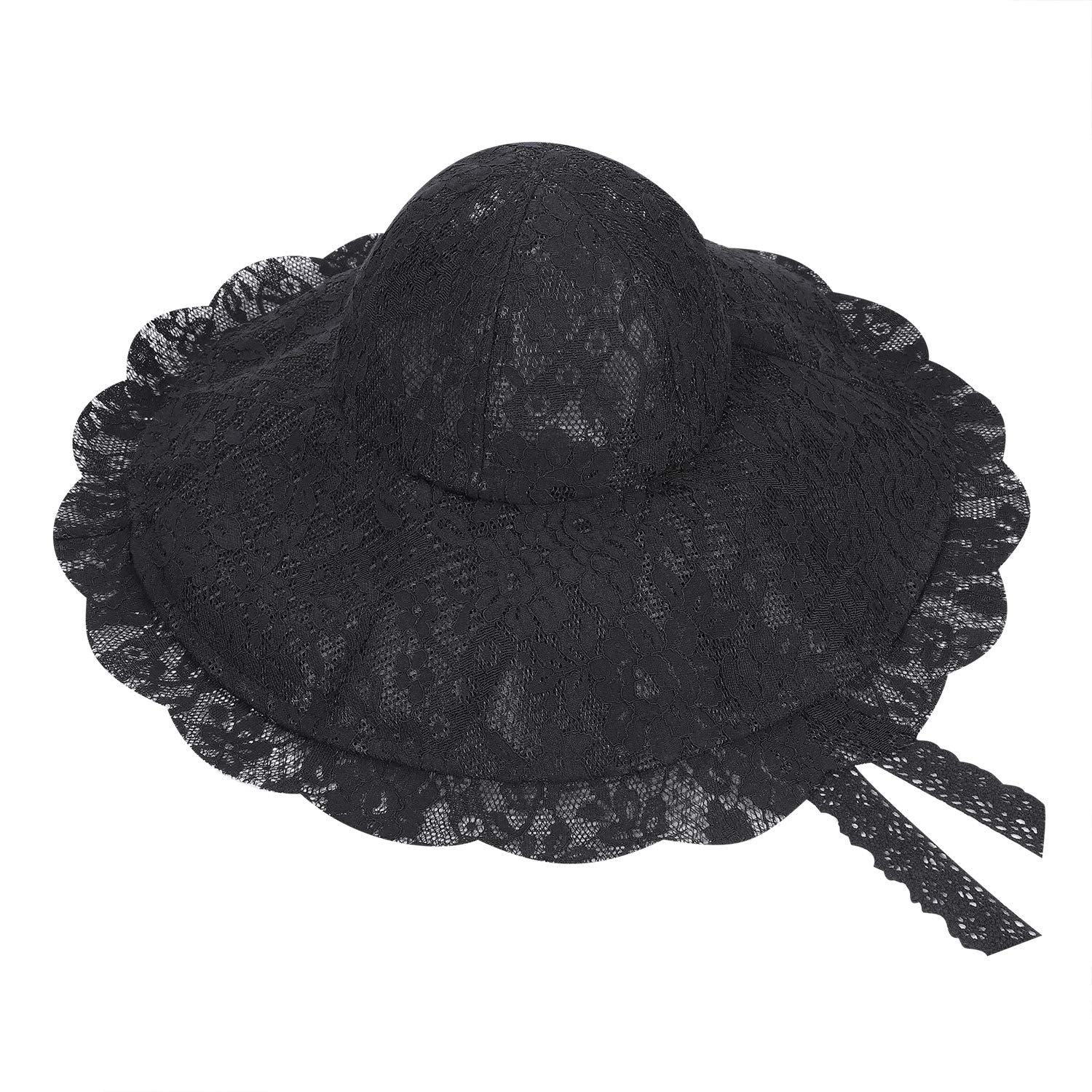 Foldable lace sun hat in black designed for travel