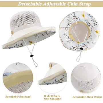 Back view of beige sun hat showing mesh crown