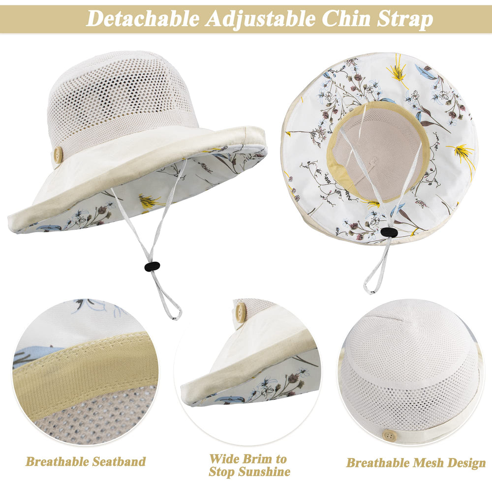 Back view of beige sun hat showing mesh crown