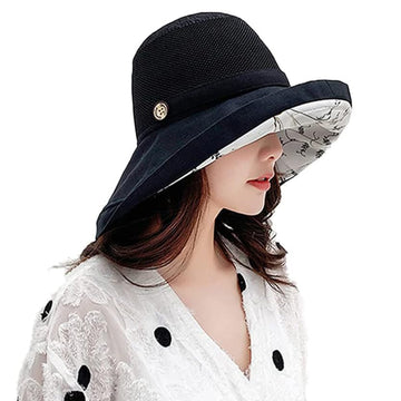 Front view of black mesh sun hat
