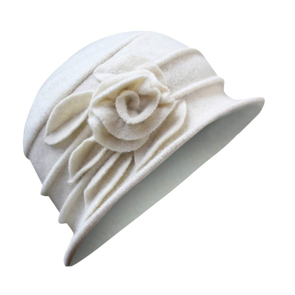 Women Vintage Cloche Church Hat White featuring delicate flower accent for elegant occasions