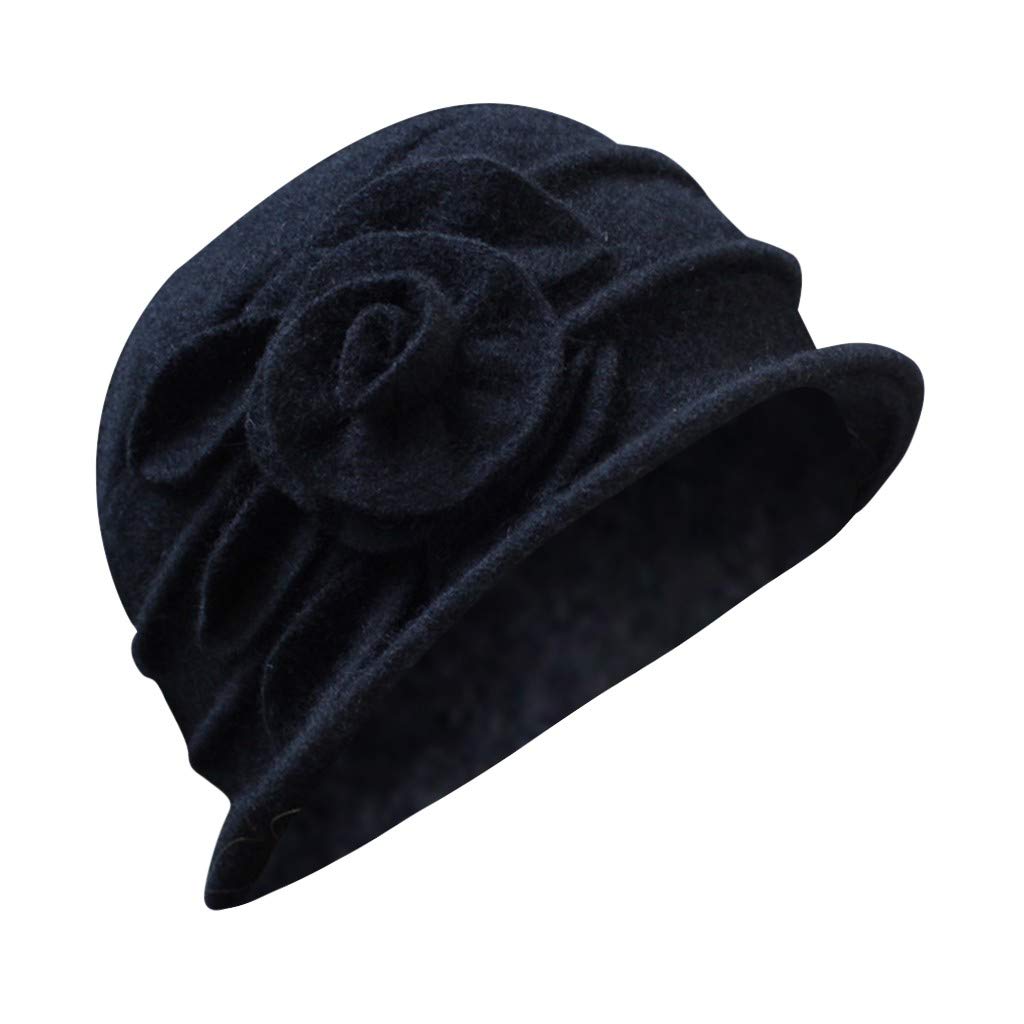 Side flower detail on Women Vintage Cloche Hat adds elegant flair.