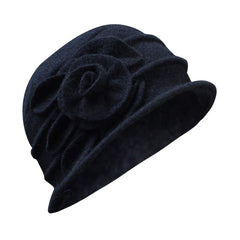 Side flower detail on Women Vintage Cloche Hat adds elegant flair.