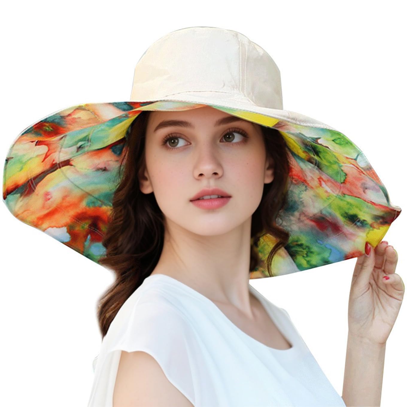 Khaki reversible wide brim beach hat front view