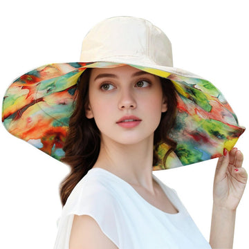Khaki reversible wide brim beach hat front view